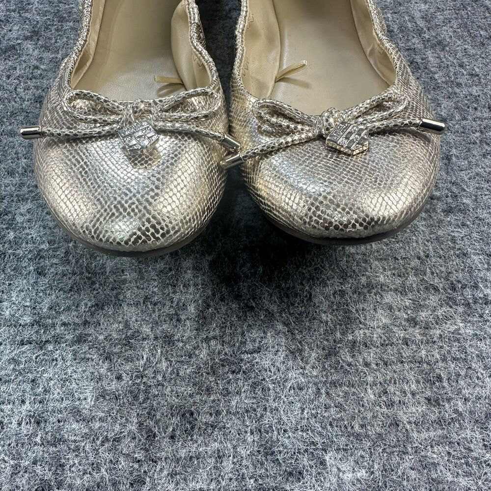 Vince Camuto Ballet Flats Women Size Gold Snake Skin Textured Bow Charm Eryn - Picture 4 of 15